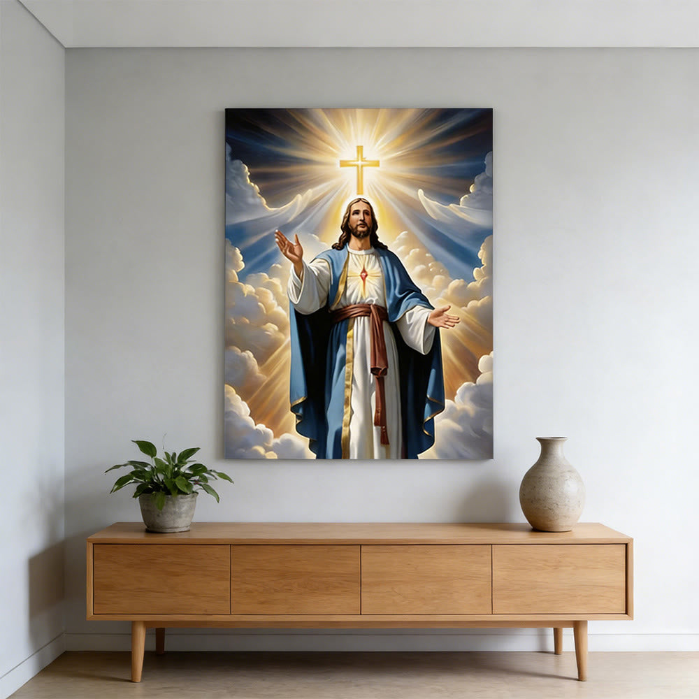 Christianartworkshop Affiche murale Croix rayonnante et Jésus : Grâce lumineuse pour votre intérieur - image 2
