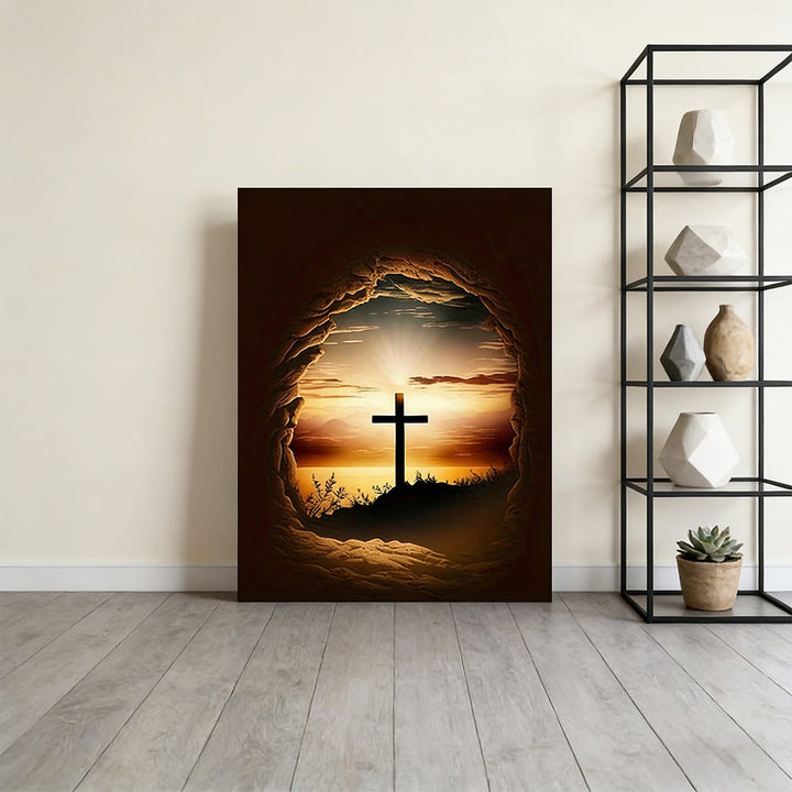 Christianartworkshop Tableau en forme de croix avec cadre en pierre vide : un espoir rédempteur pour votre intérieur - image 1