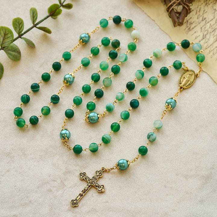 Christianartworkshop Médaille miraculeuse et crucifix en cristal vert rond de 6 mm, chaîne en alliage, chapelet - image 4