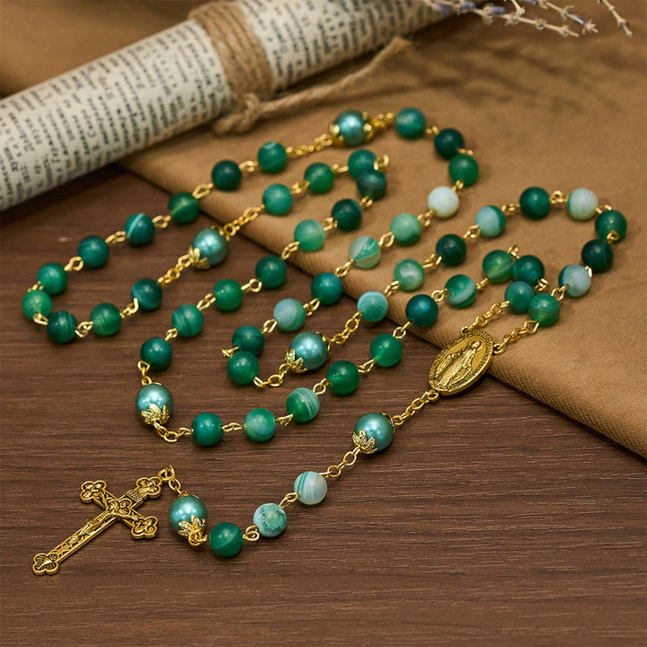 Christianartworkshop Médaille miraculeuse et crucifix en cristal vert rond de 6 mm, chaîne en alliage, chapelet - image 7