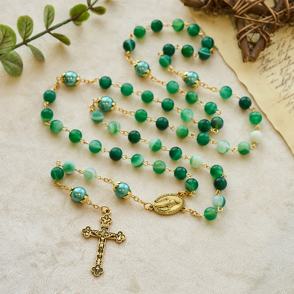 Christianartworkshop Médaille miraculeuse et crucifix en cristal vert rond de 6 mm, chaîne en alliage, chapelet - image 2
