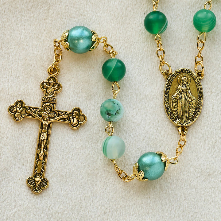 Christianartworkshop Médaille miraculeuse et crucifix en cristal vert rond de 6 mm, chaîne en alliage, chapelet - image 5