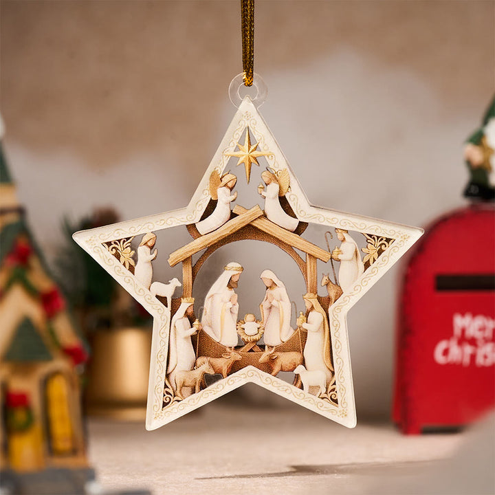 Christianartworkshop Ornement de crèche Guiding Star : Scène de la Nativité et accent de joie des fêtes - La Nativité des étoiles - image 0