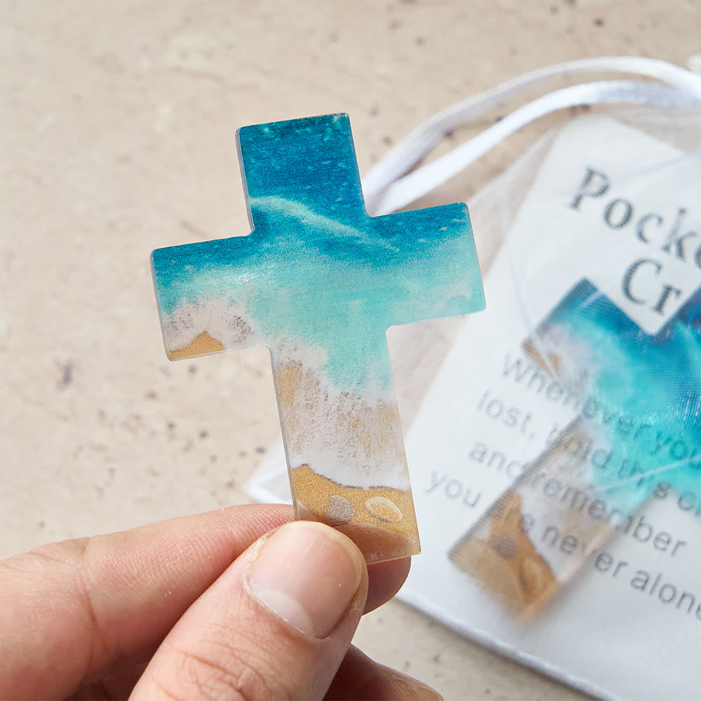 Christianartworkshop Croix de poche en acrylique motif plage : un doux espoir pour le quotidien - image 1