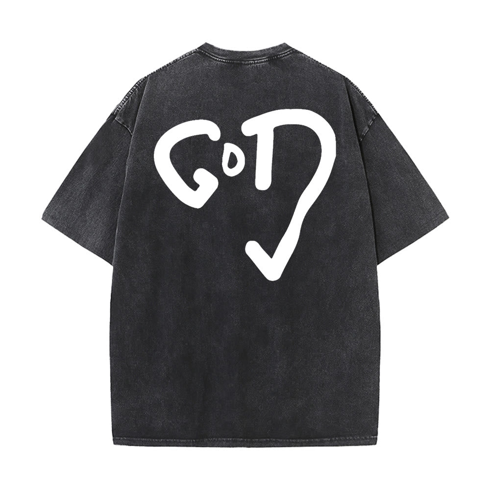 T-shirt unisexe délavé Christianartworkshop God Heart - Noir - 4XL - image 4