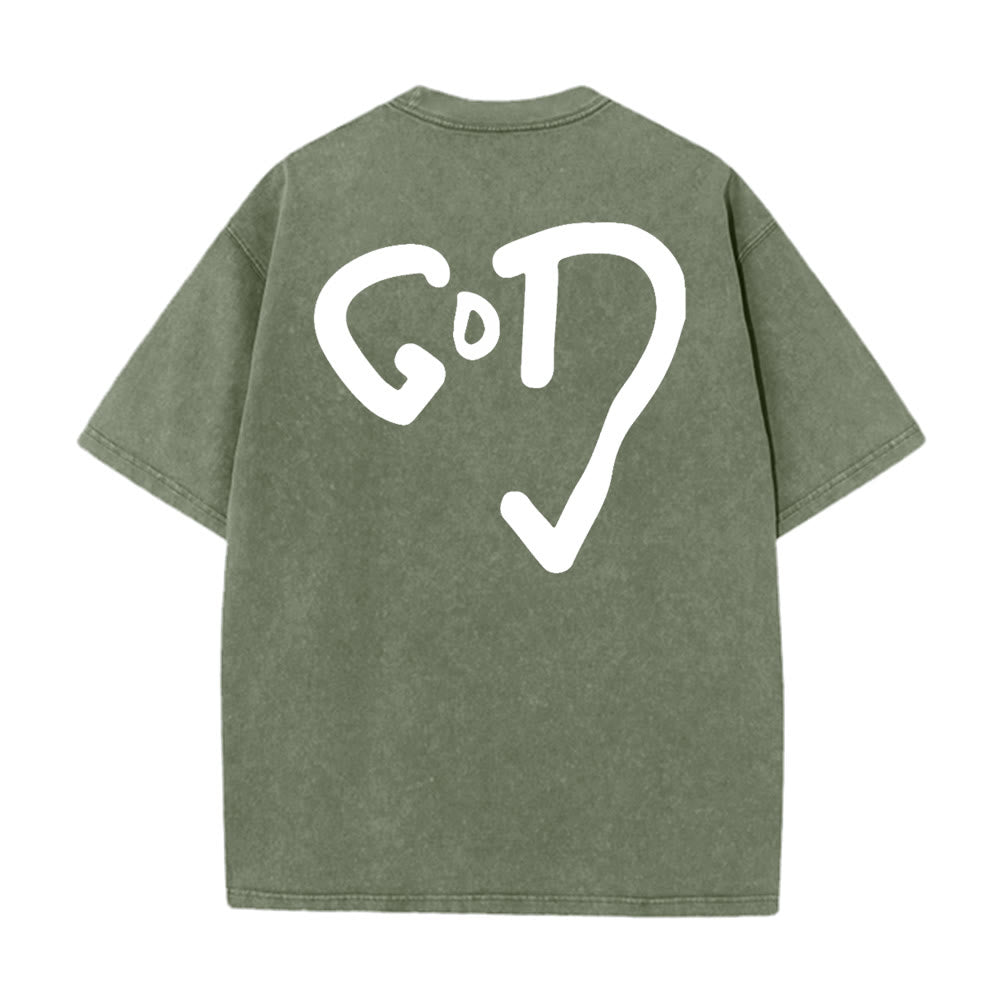 T-shirt unisexe délavé Christianartworkshop God Heart - Vert armée - 4XL - image 12
