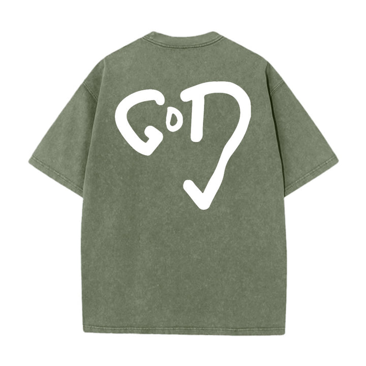 T-shirt unisexe délavé Christianartworkshop God Heart - Vert armée - 4XL - image 12