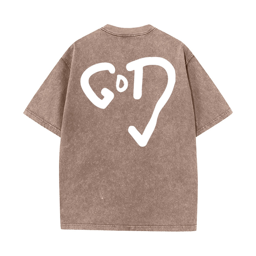 T-shirt unisexe délavé Christianartworkshop God Heart - Kaki - 4XL - image 10