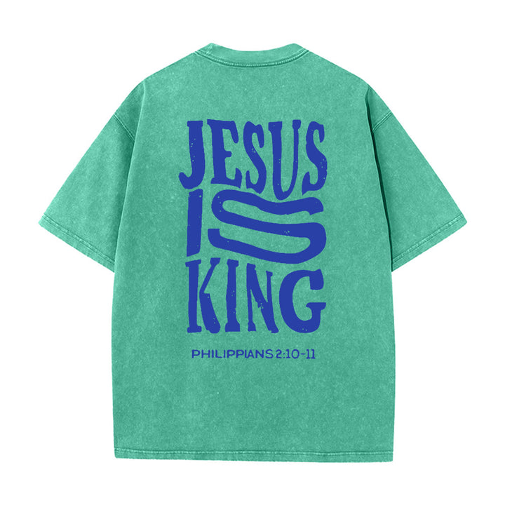 T-shirt unisexe délavé Christianartworkshop « Jésus est roi » - Vert - 5XL - image 12
