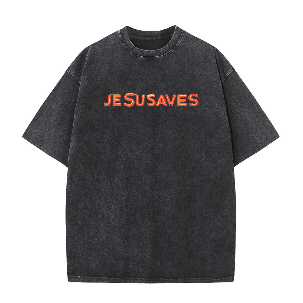 T-shirt unisexe délavé Christianartworkshop avec motif croix « Jésus sauve » - image 3
