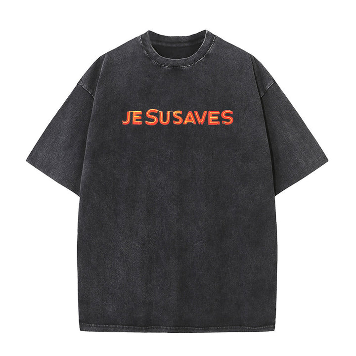T-shirt unisexe délavé Christianartworkshop avec motif croix « Jésus sauve » - image 3