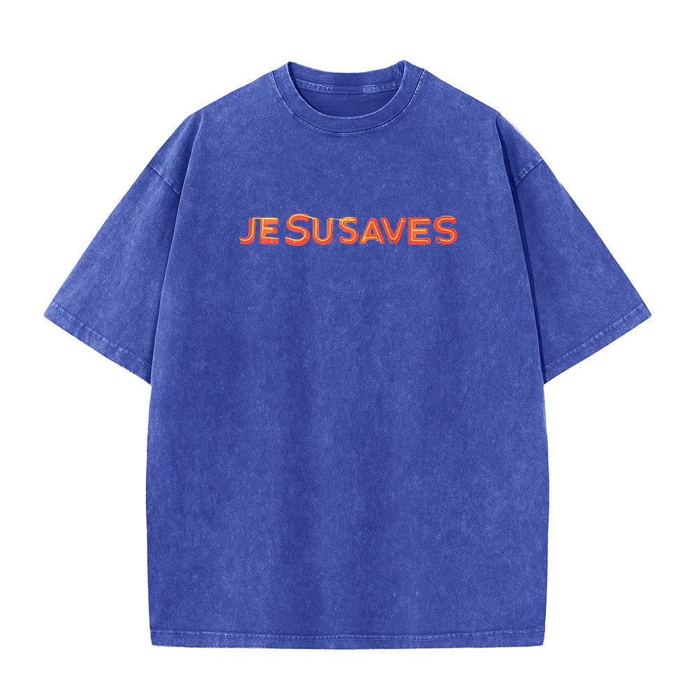 T-shirt unisexe délavé Christianartworkshop avec motif croix « Jésus sauve » - image 1