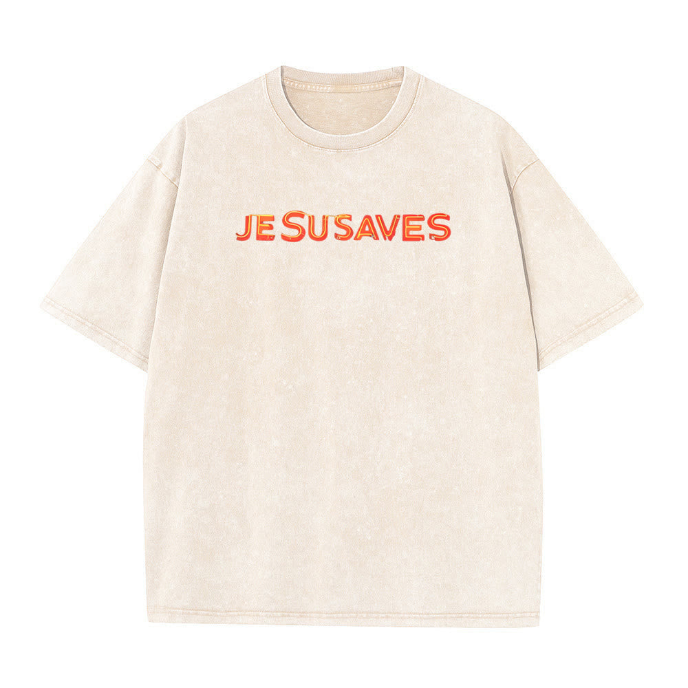 T-shirt unisexe délavé Christianartworkshop avec motif croix « Jésus sauve » - image 5