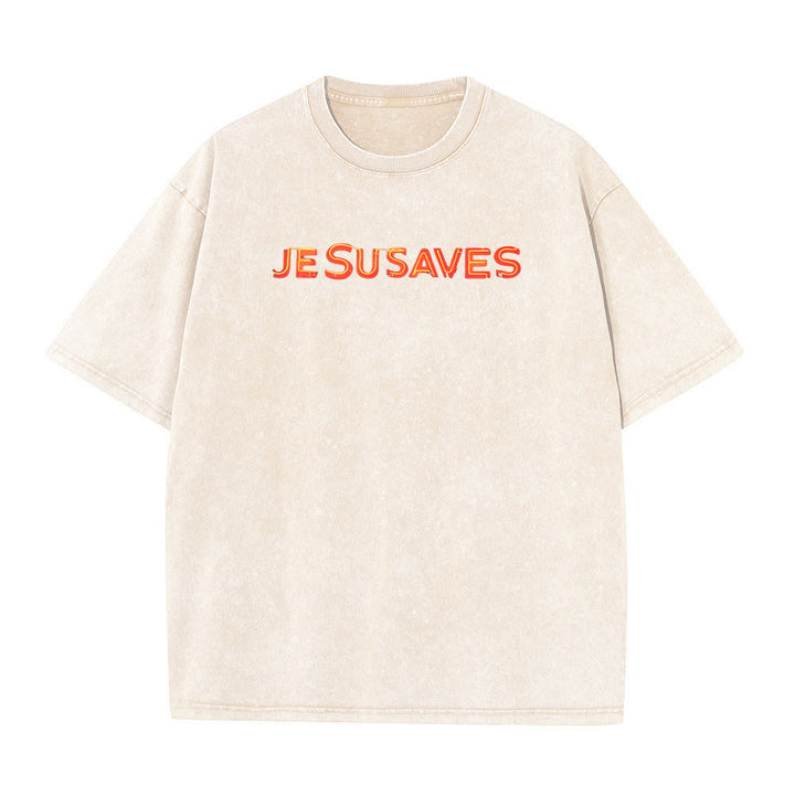 T-shirt unisexe délavé Christianartworkshop avec motif croix « Jésus sauve » - image 5