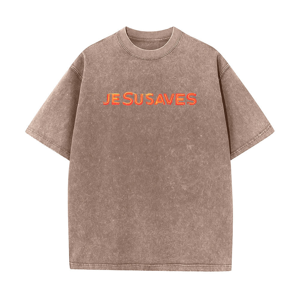 T-shirt unisexe délavé Christianartworkshop avec motif croix « Jésus sauve » - image 9