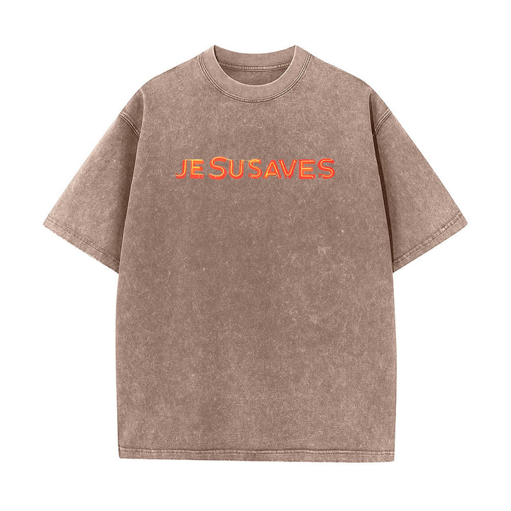 T-shirt unisexe délavé Christianartworkshop avec motif croix « Jésus sauve » - image 9