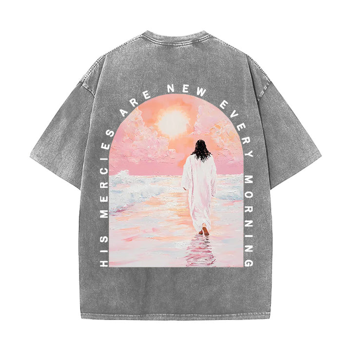 Christianartworkshop T-shirt chrétien unisexe lavé double face « Sa miséricorde est nouvelle » - Gris - 5XL - image 2