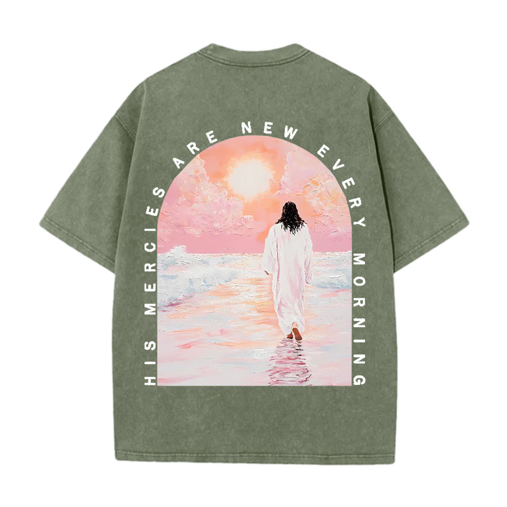 Christianartworkshop T-shirt chrétien unisexe lavé double face « Sa miséricorde est nouvelle » - Vert armée - 5XL - image 10