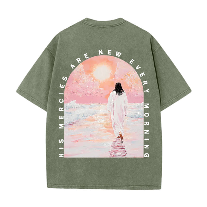 Christianartworkshop T-shirt chrétien unisexe lavé double face « Sa miséricorde est nouvelle » - Vert armée - 5XL - image 10