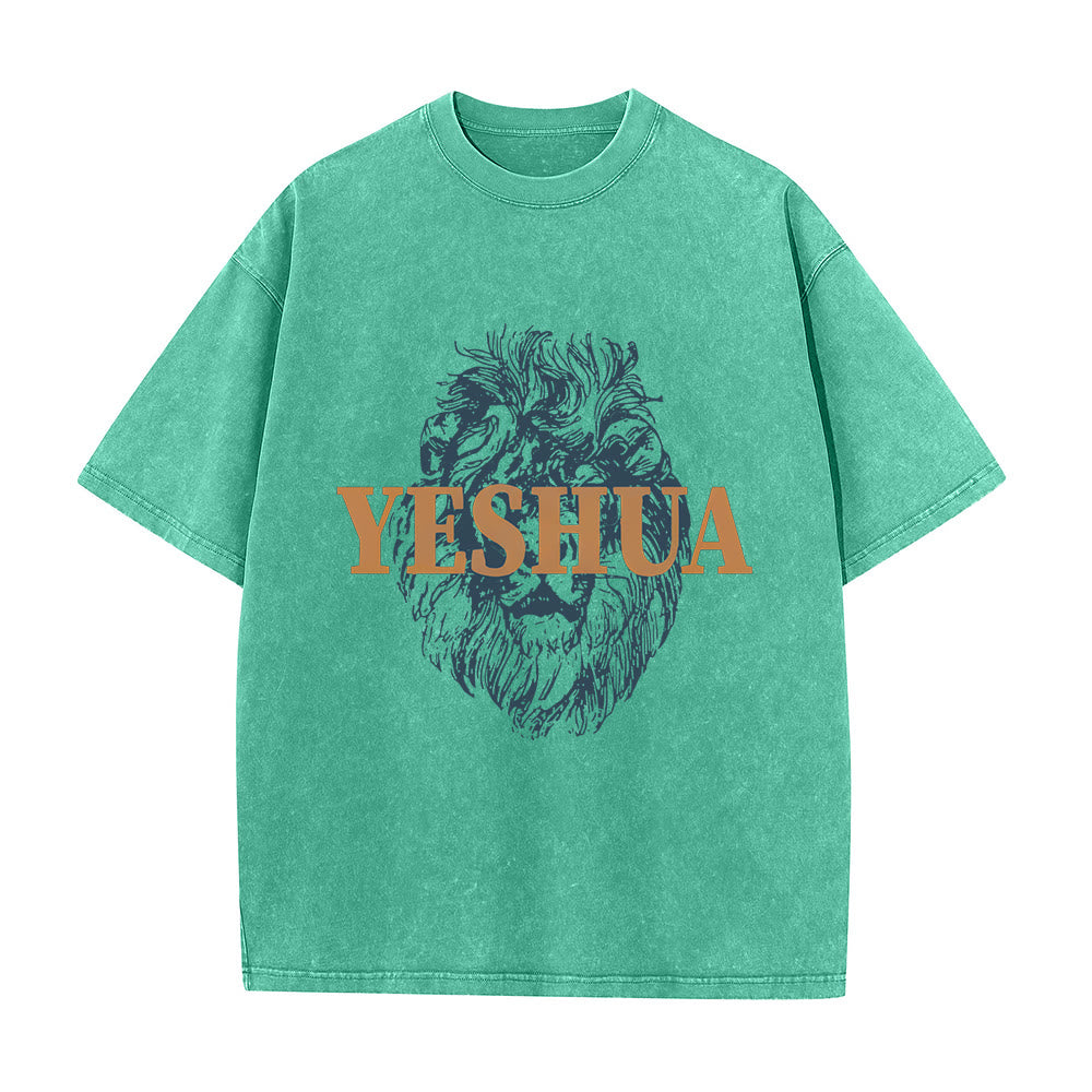 T-shirt délavé à tête de lion « YESHUA » de Christianartworkshop - Vert - 5XL - image 4