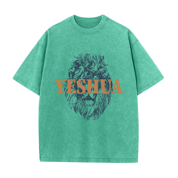 T-shirt délavé à tête de lion « YESHUA » de Christianartworkshop - Vert - 5XL - image 4