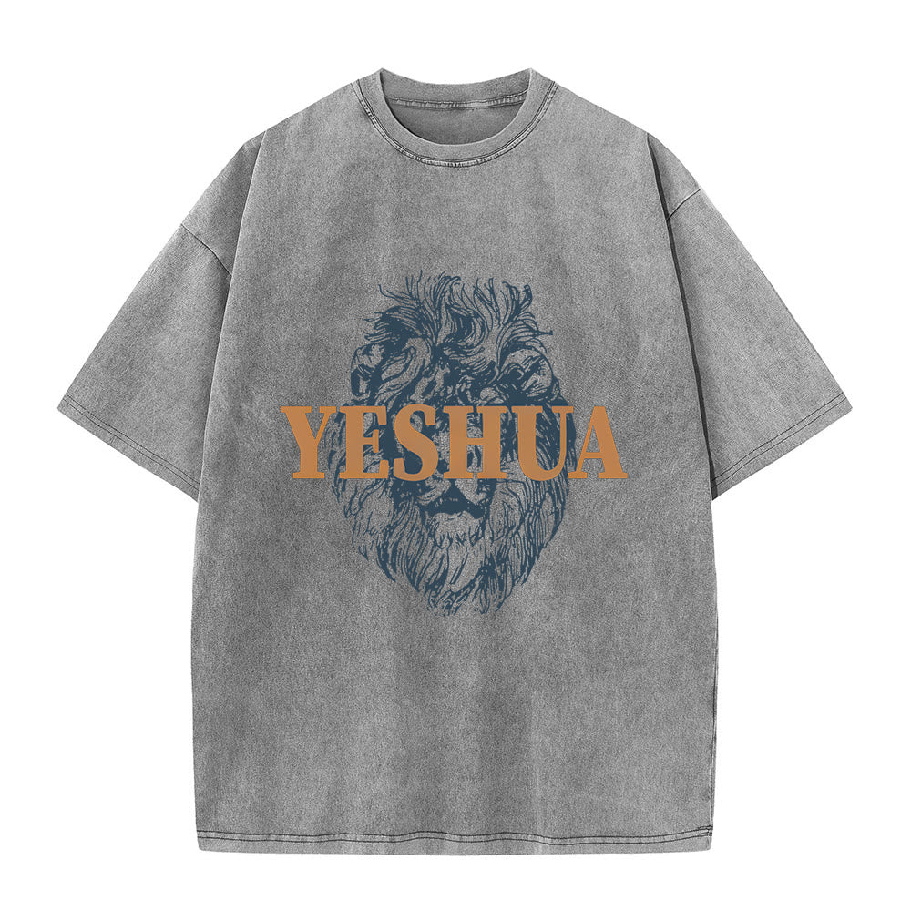 T-shirt délavé à tête de lion « YESHUA » de Christianartworkshop - Gris - 5XL - image 5