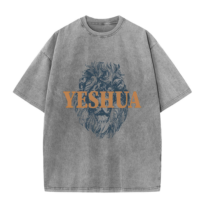 T-shirt délavé à tête de lion « YESHUA » de Christianartworkshop - Gris - 5XL - image 5