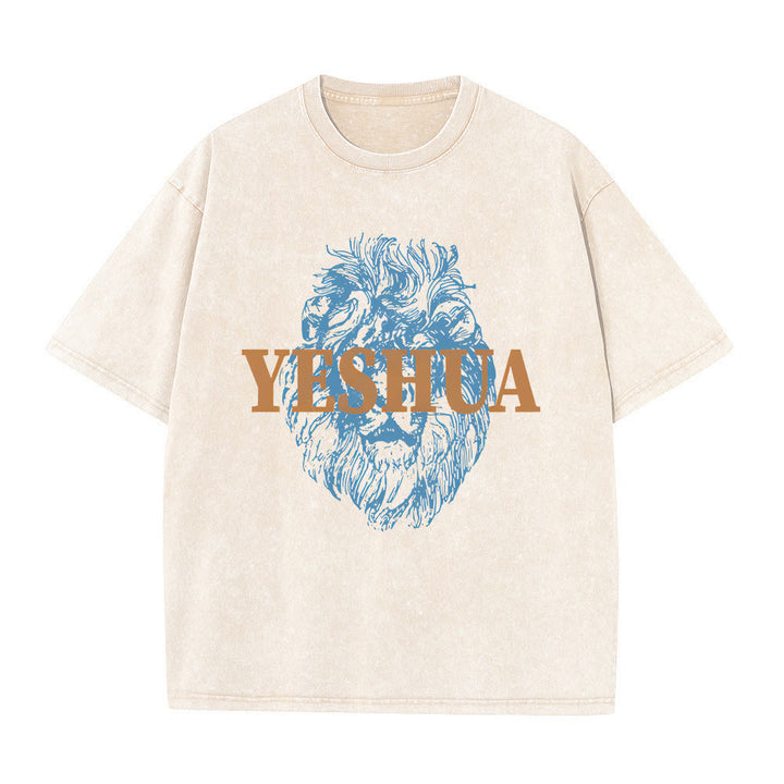 T-shirt délavé à tête de lion « YESHUA » de Christianartworkshop - Beige - 5XL - image 1