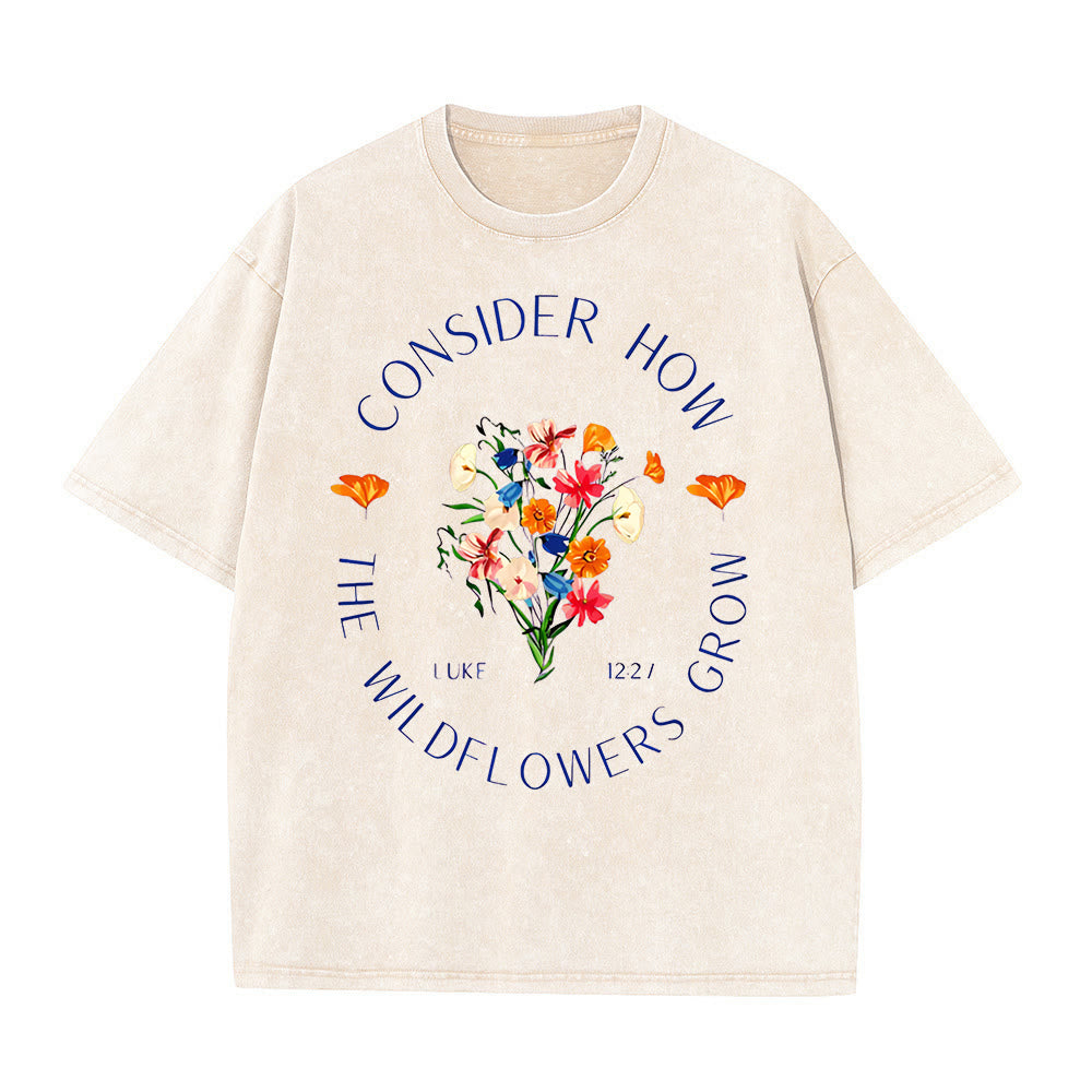 T-shirt unisexe délavé « Considérez comment poussent les fleurs sauvages » de Christianartworkshop - Abricot - 5XL - image 8
