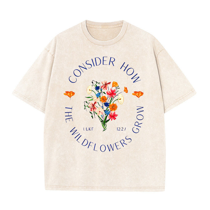 T-shirt unisexe délavé « Considérez comment poussent les fleurs sauvages » de Christianartworkshop - Abricot - 5XL - image 8