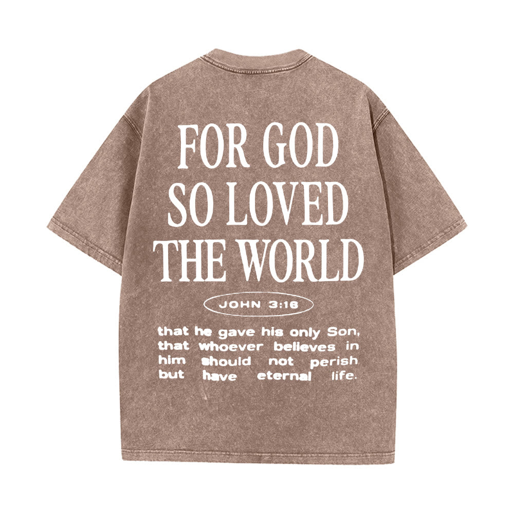 T-shirt unisexe délavé « Car Dieu a tant aimé le monde » de Christianartworkshop - Café - 5XL - image 10