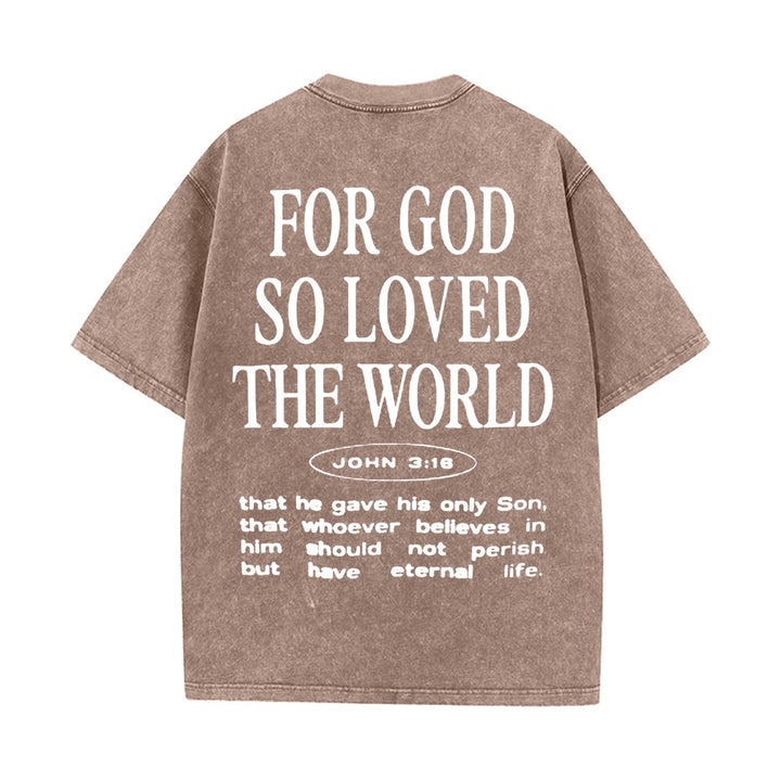 T-shirt unisexe délavé « Car Dieu a tant aimé le monde » de Christianartworkshop - Café - 5XL - image 10