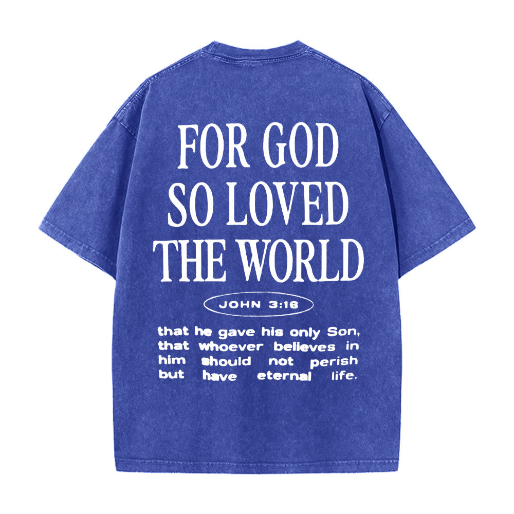T-shirt unisexe délavé « Car Dieu a tant aimé le monde » de Christianartworkshop - Bleu - 5XL - image 4