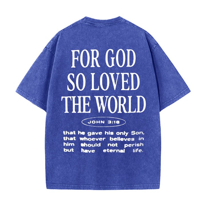 T-shirt unisexe délavé « Car Dieu a tant aimé le monde » de Christianartworkshop - Bleu - 5XL - image 4