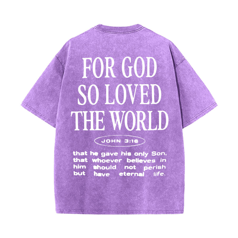 T-shirt unisexe délavé « Car Dieu a tant aimé le monde » de Christianartworkshop - Violet - 5XL - image 16
