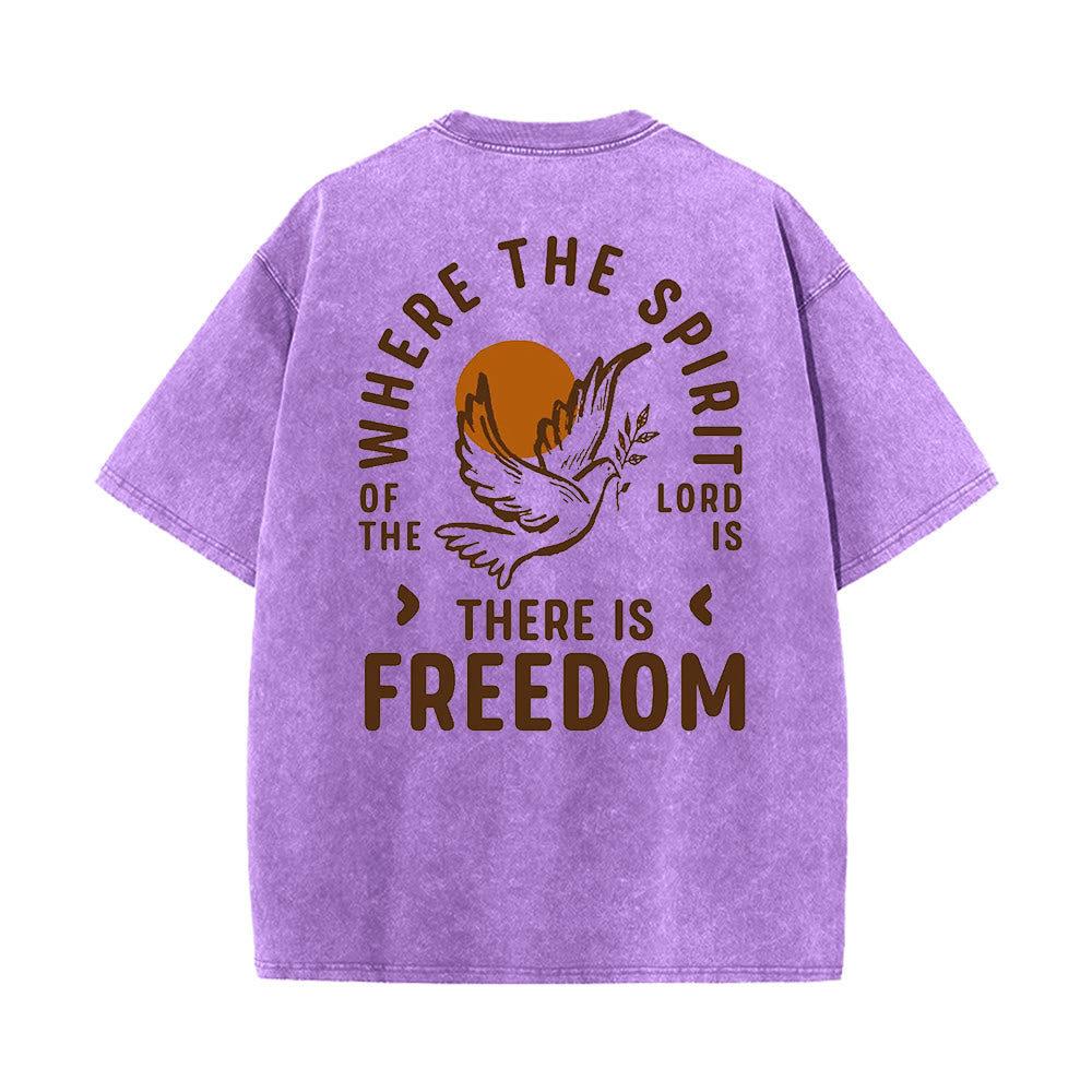 T-shirt unisexe délavé Christianartworkshop Esprit du Seigneur et Liberté - Violet - 5XL - image 12