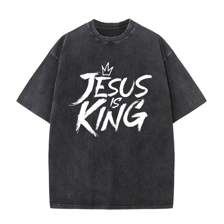 T-shirt unisexe délavé Christianartworkshop « Jésus est roi » - Noir - 5XL - image 0