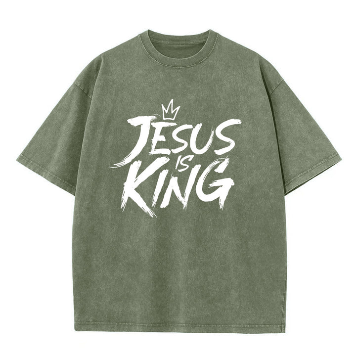 T-shirt unisexe délavé Christianartworkshop « Jésus est roi » - Vert armée - 5XL - image 5