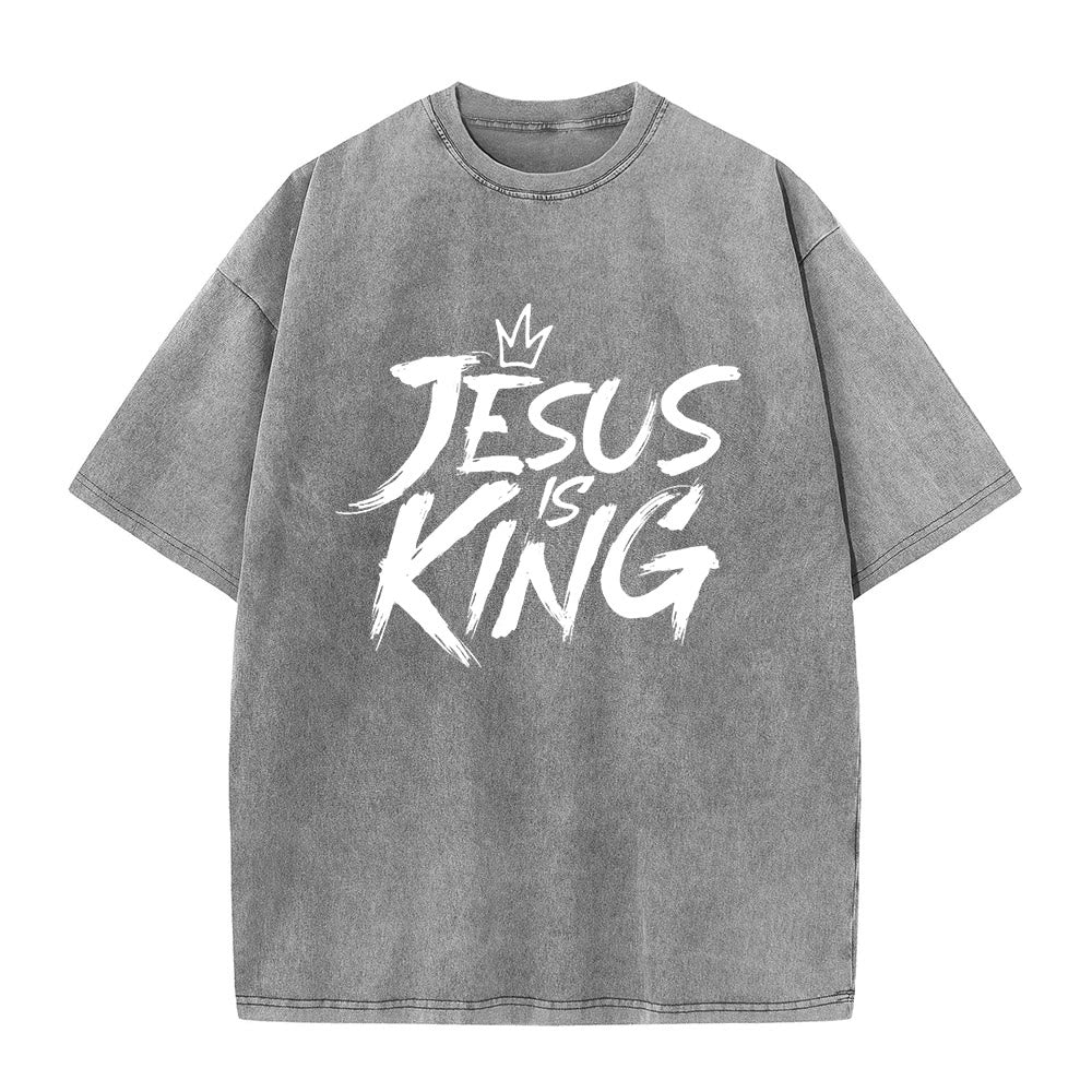 T-shirt unisexe délavé Christianartworkshop « Jésus est roi » - Gris - 5XL - image 8