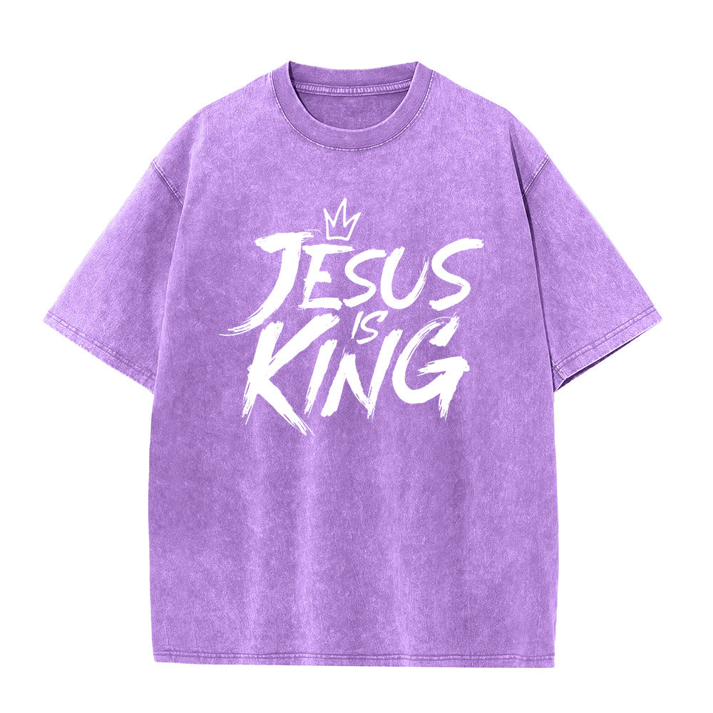 T-shirt unisexe délavé Christianartworkshop « Jésus est roi » - Violet - 5XL - image 6