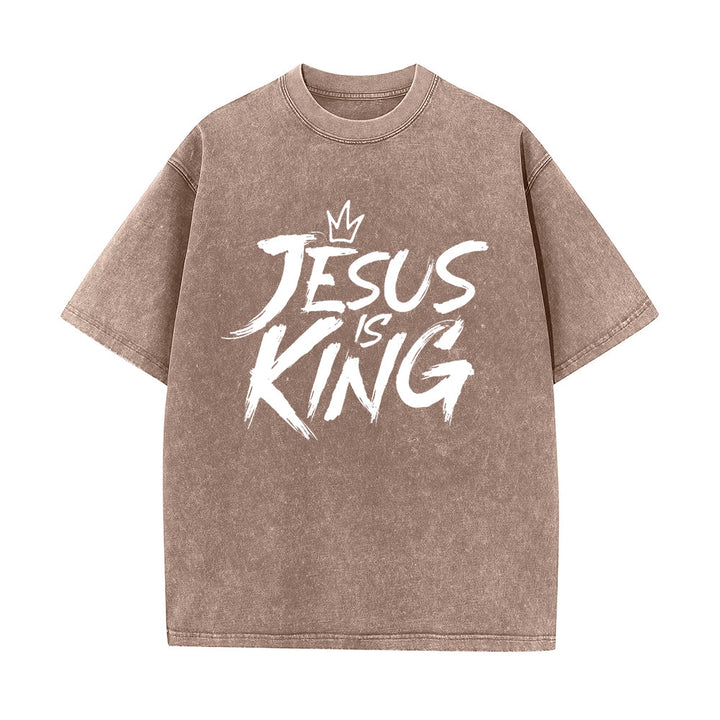 T-shirt unisexe délavé Christianartworkshop « Jésus est roi » - Café - 5XL - image 10