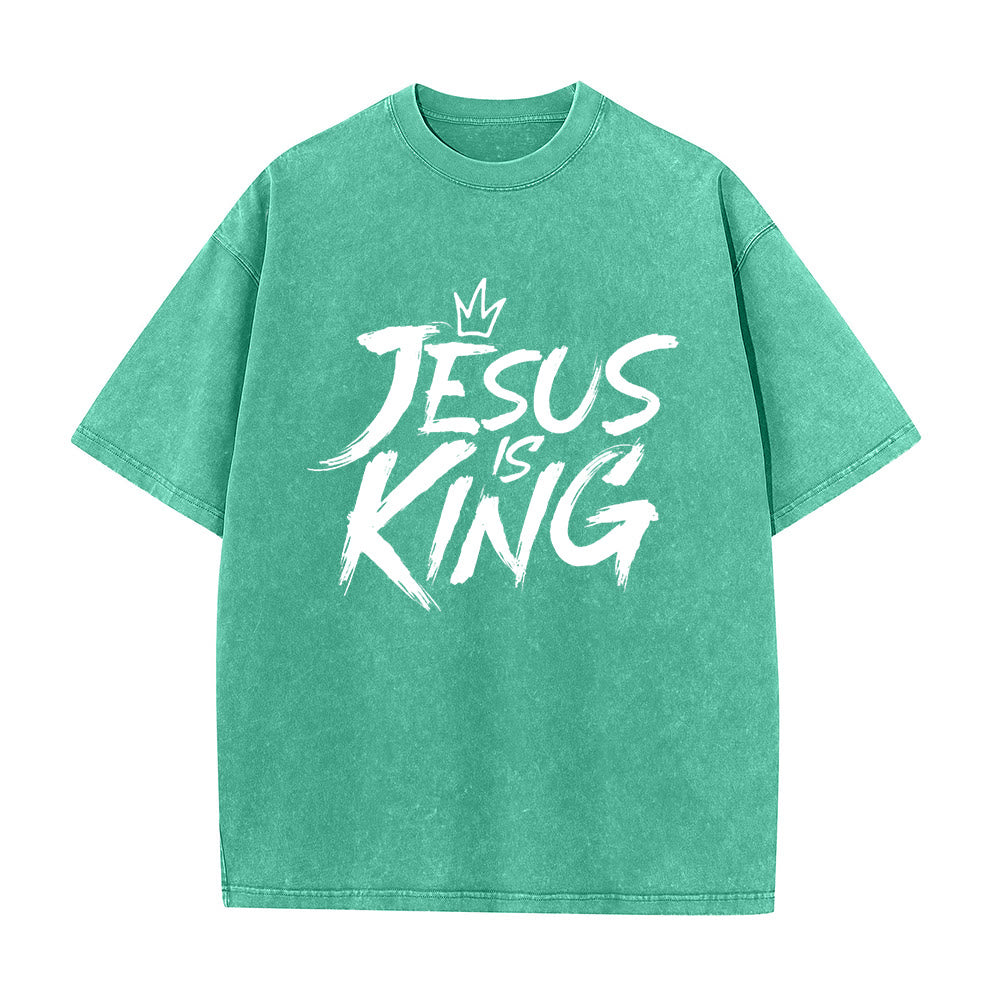 T-shirt unisexe délavé Christianartworkshop « Jésus est roi » - Vert - 5XL - image 7