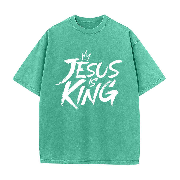 T-shirt unisexe délavé Christianartworkshop « Jésus est roi » - Vert - 5XL - image 7