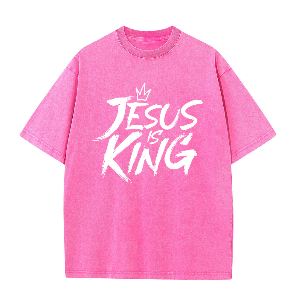 T-shirt unisexe délavé Christianartworkshop « Jésus est roi » - Rose - 5XL - image 4