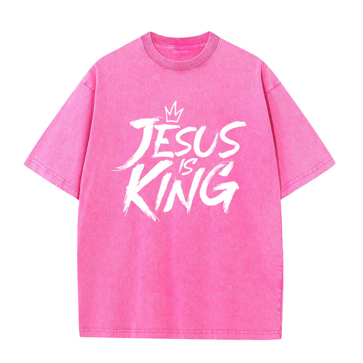 T-shirt unisexe délavé Christianartworkshop « Jésus est roi » - Rose - 5XL - image 4
