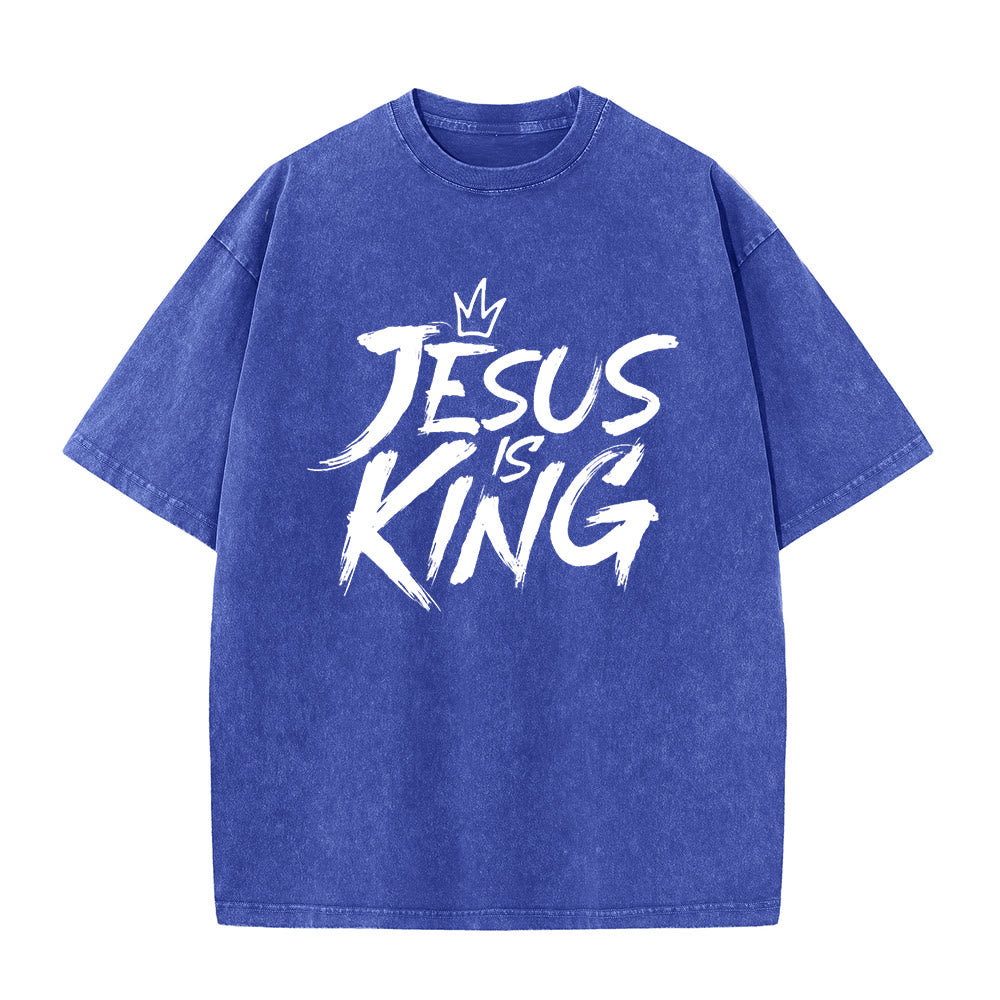 T-shirt unisexe délavé Christianartworkshop « Jésus est roi » - Bleu - 5XL - image 9