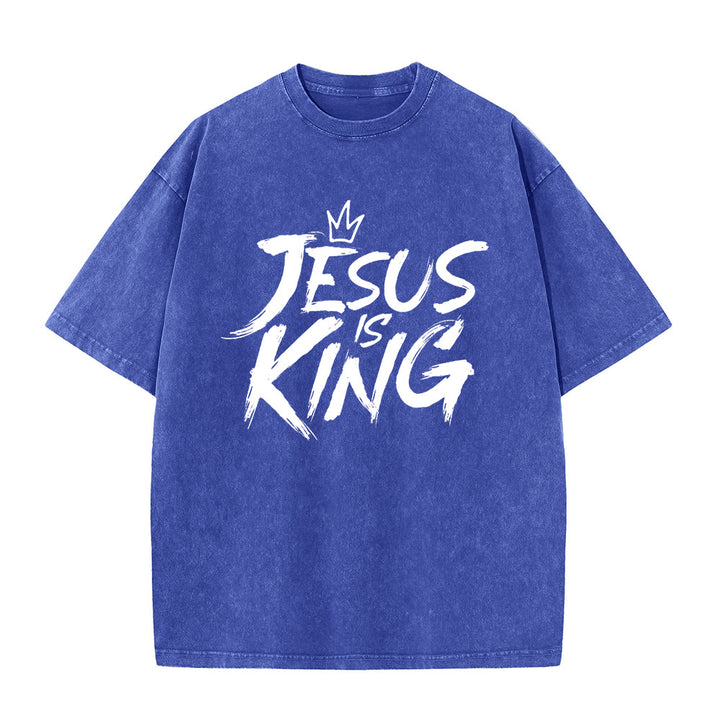T-shirt unisexe délavé Christianartworkshop « Jésus est roi » - Bleu - 5XL - image 9