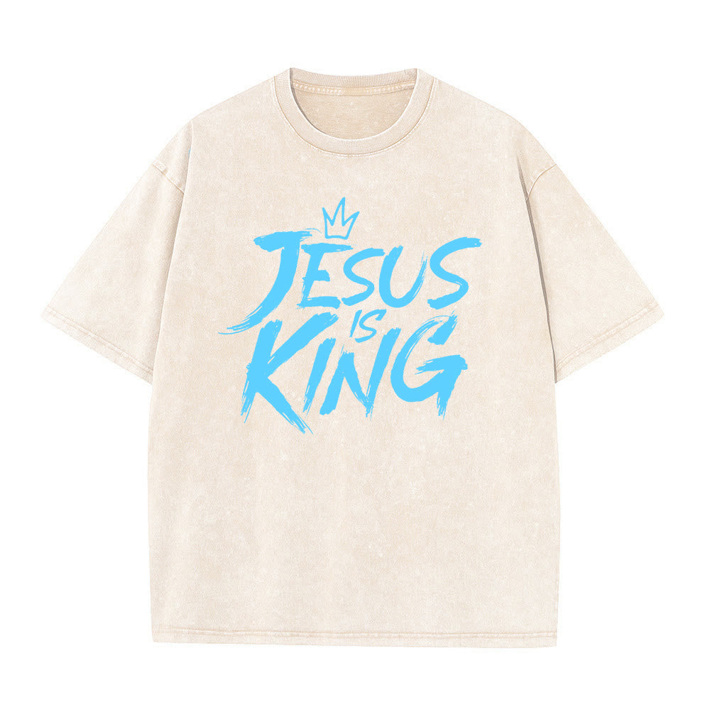 T-shirt unisexe délavé Christianartworkshop « Jésus est roi » - Abricot - 5XL - image 3