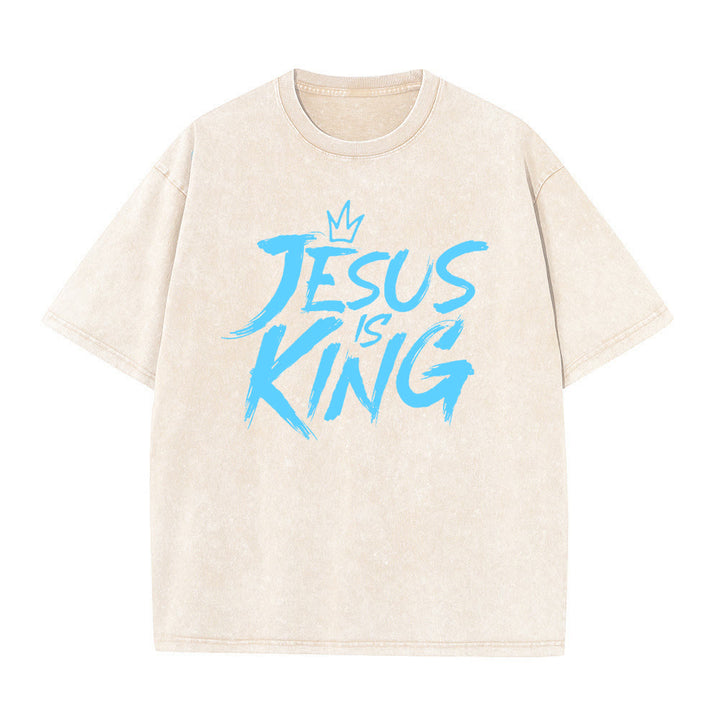 T-shirt unisexe délavé Christianartworkshop « Jésus est roi » - Abricot - 5XL - image 3