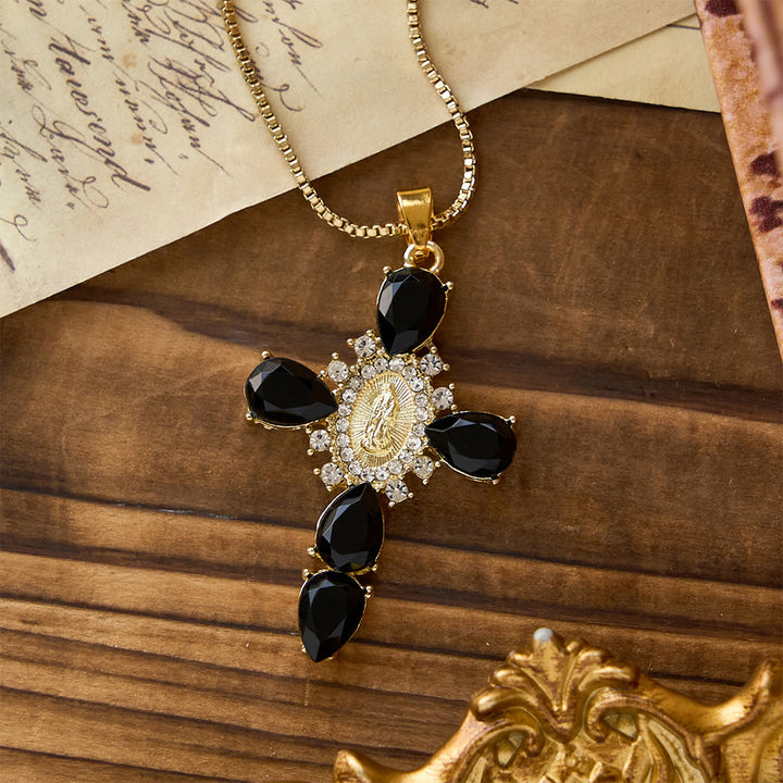 Christianartworkshop Croix lumineuse Notre-Dame avec collier en zircon : un réconfort chaleureux pour les cœurs fidèles - Noir - image 7